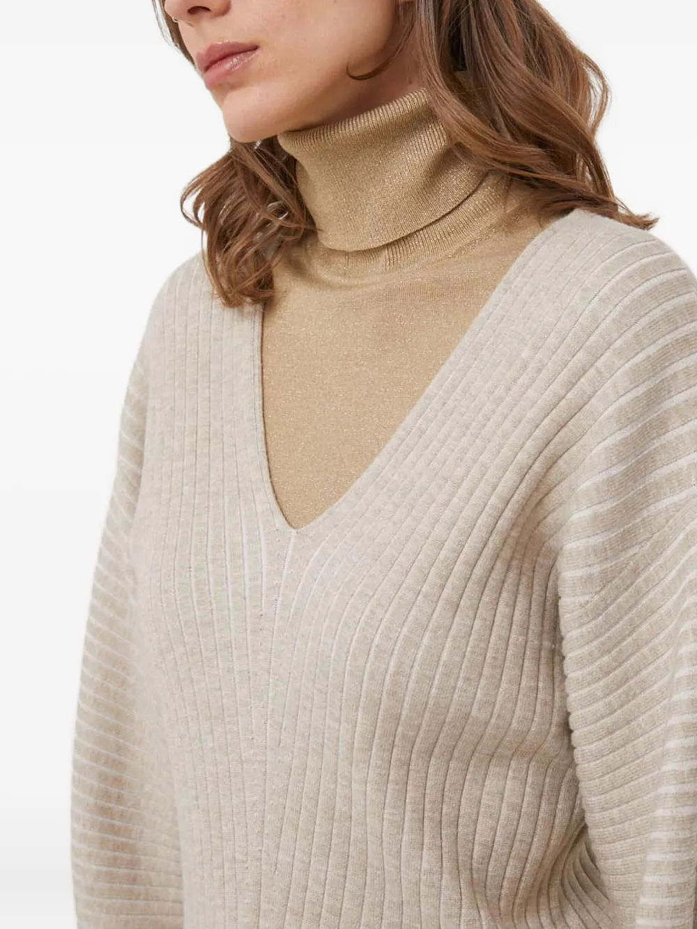 DKNY Geribbelde trui met V-hals Beige