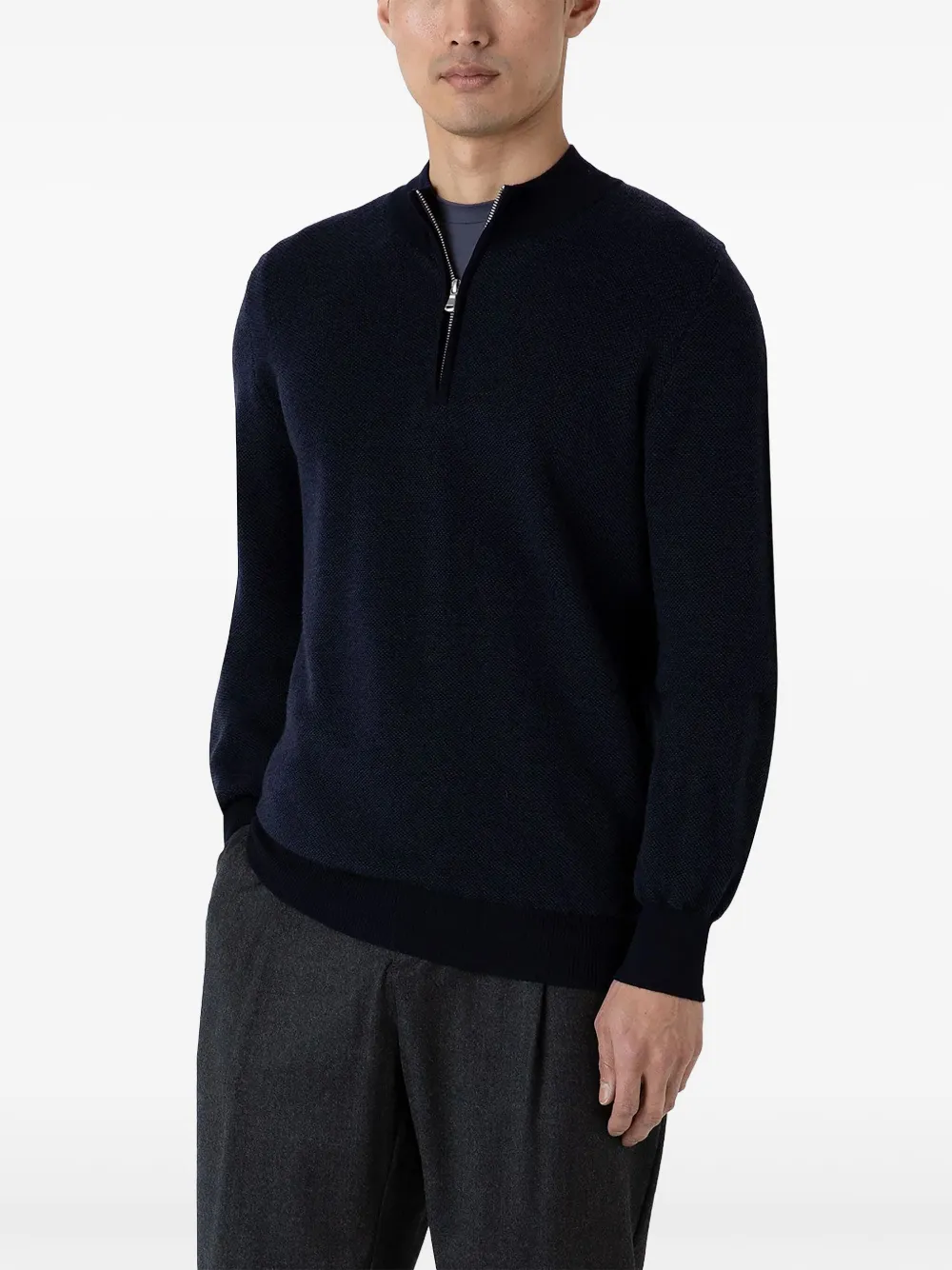 Sunspel Honeycomb half-zip jumper - Blauw