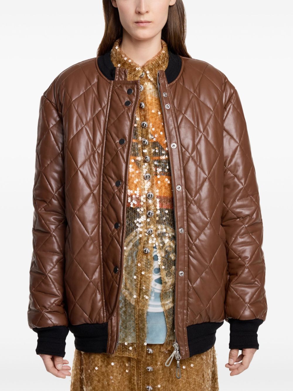 Shop Rabanne Long Quilted Blouson In Brown