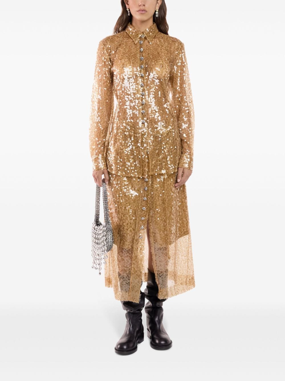 Shop Rabanne Sequin-embroidered Shirt In Neutrals