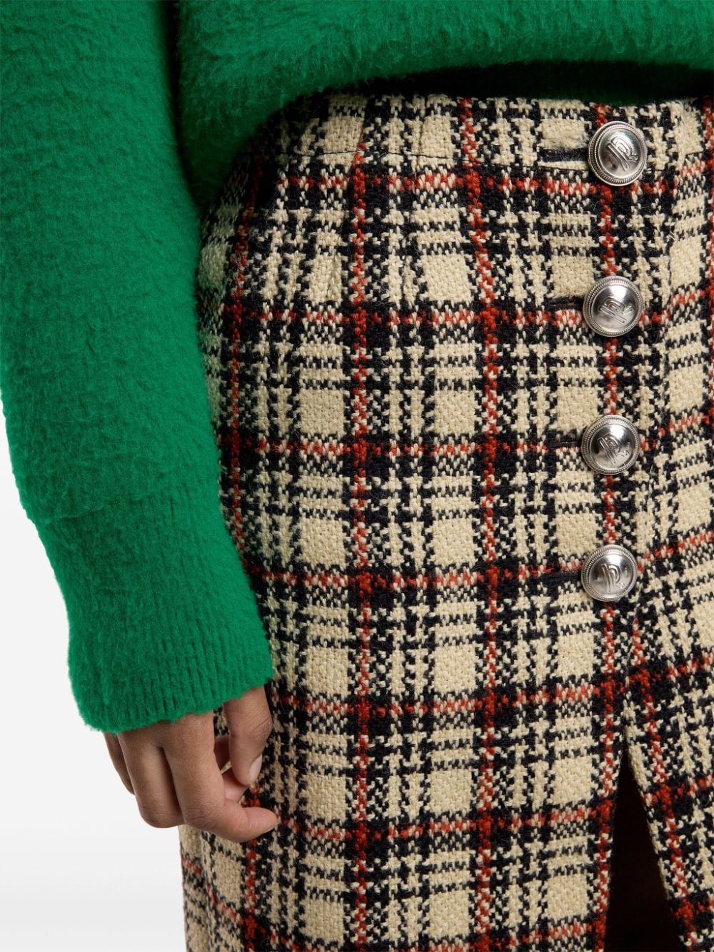 Shop Rabanne Tartan-pattern Midi Skirt In Neutrals