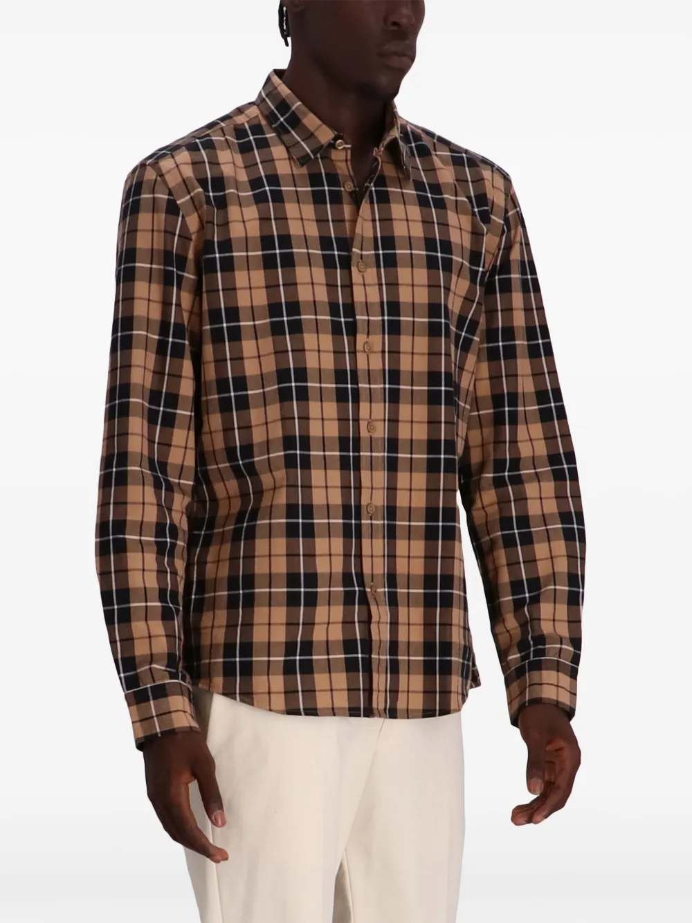BOSS Geruit overhemd Bruin