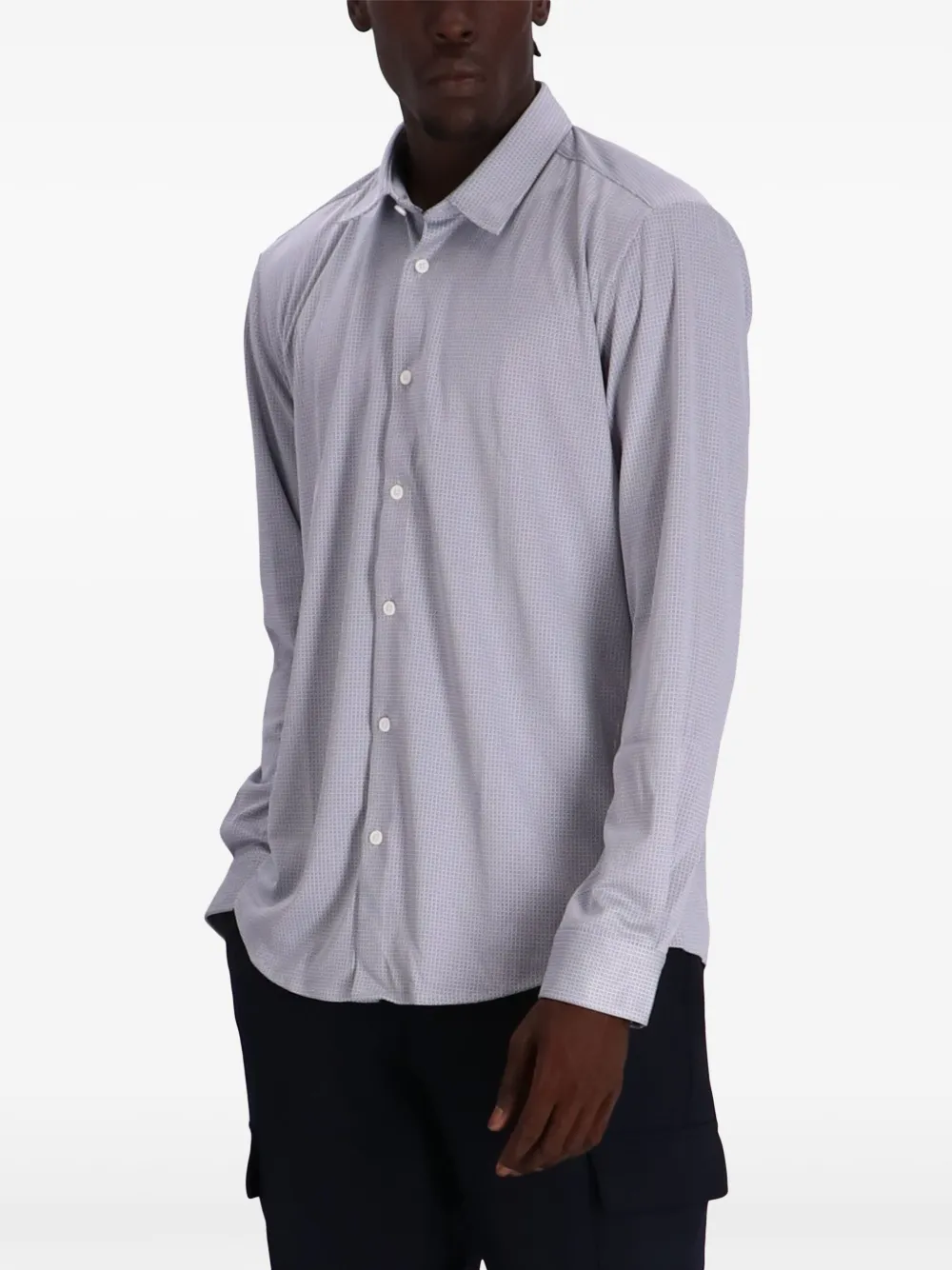 BOSS Stretch-jersey geruit overhemd Grijs