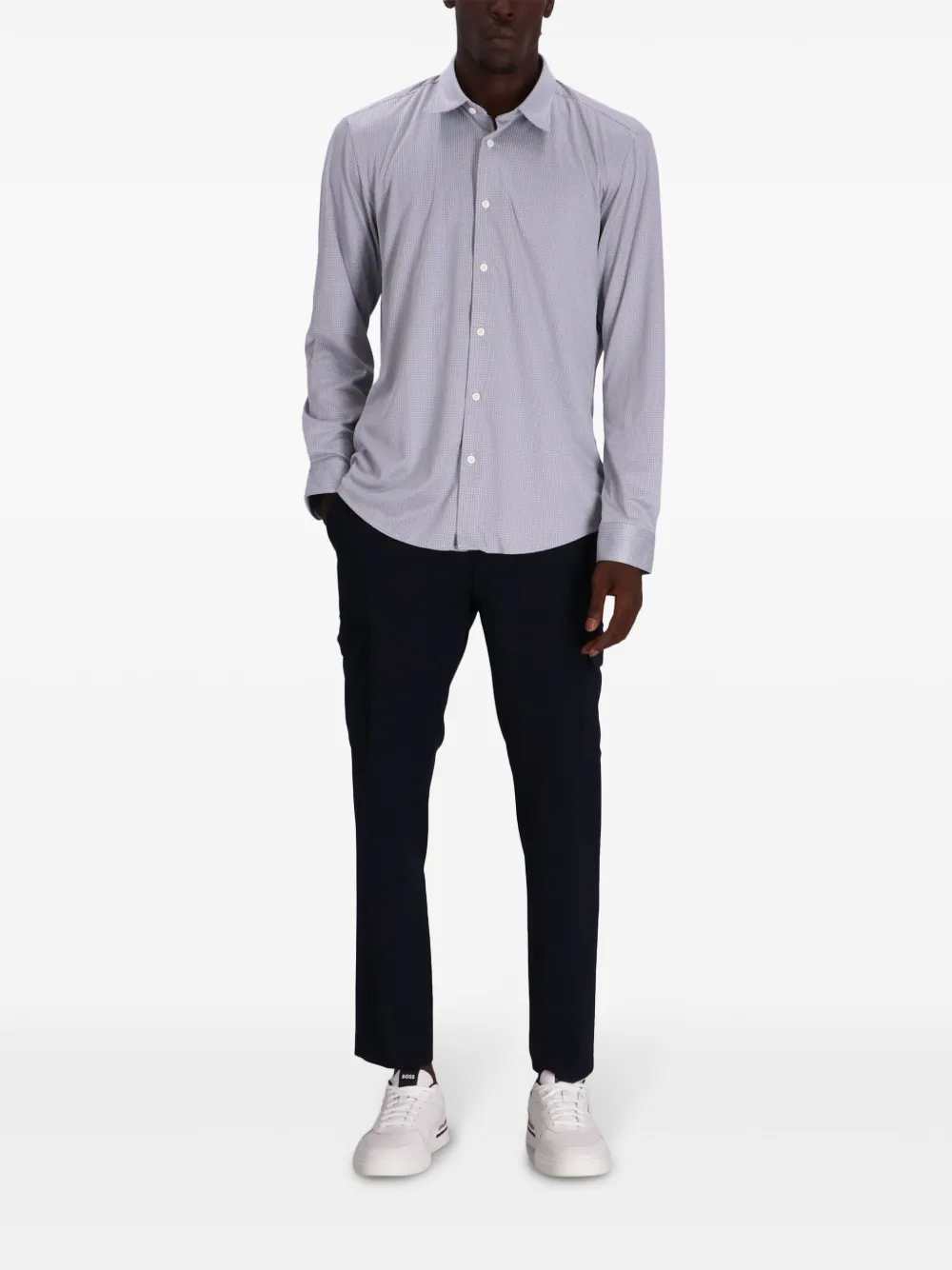 BOSS Stretch-jersey geruit overhemd - Grijs