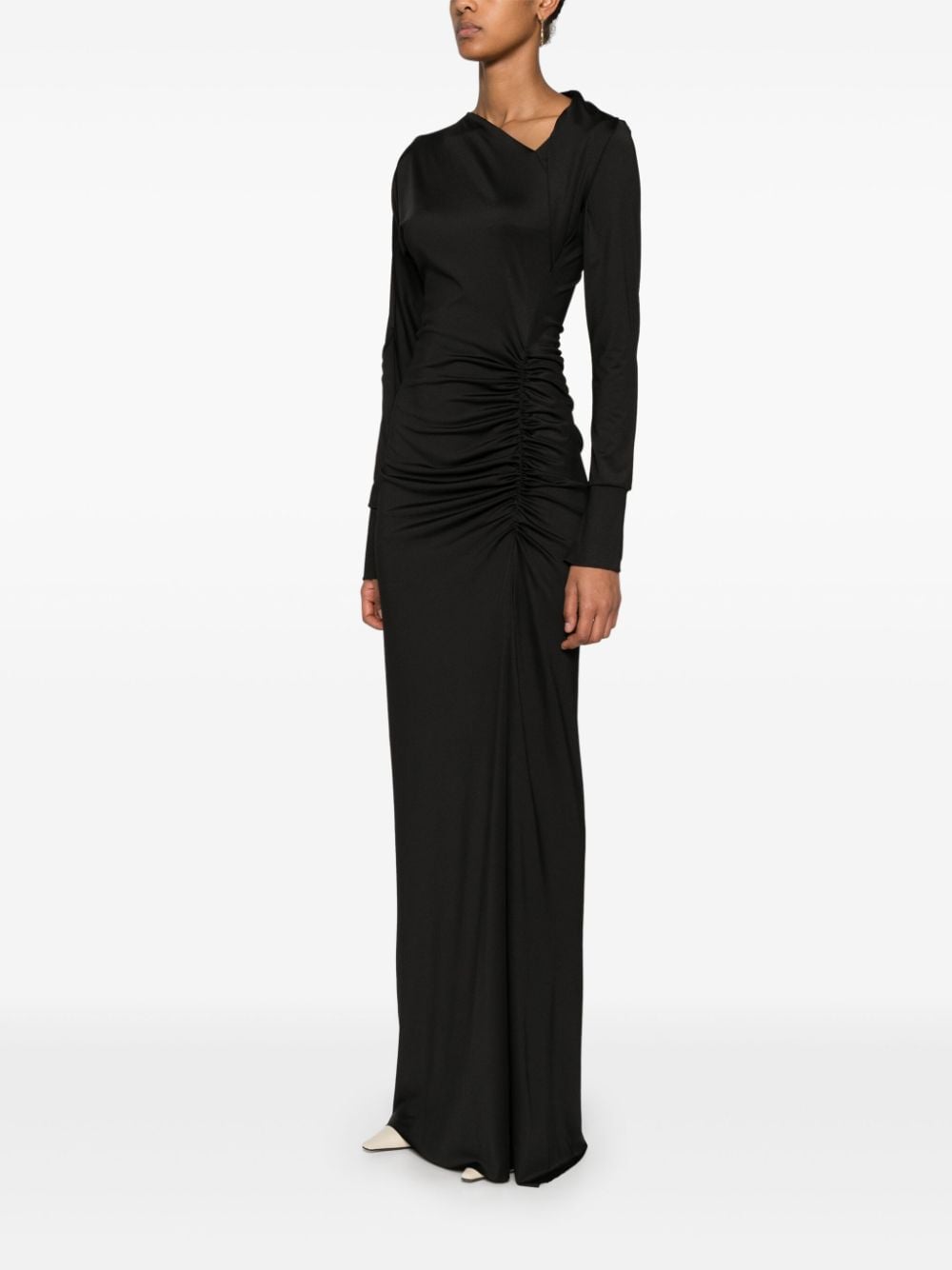 Shop Victoria Beckham Asymmetric-neck Maxi Dress In Black