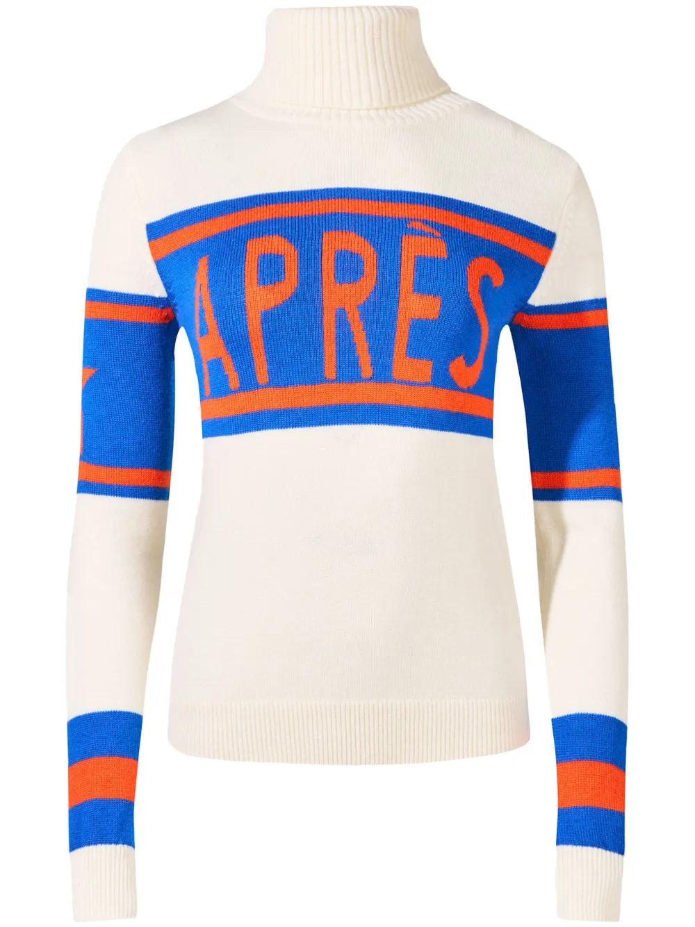 Perfect Moment Women's Apres Merino Wool Sweater, Ski Knitwear, White W/navy & Orange, Xs In 中性色