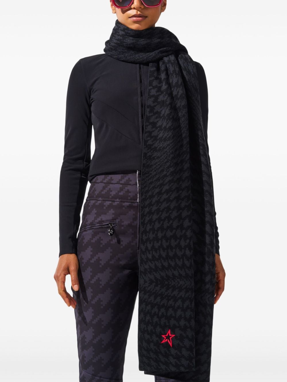 Shop Perfect Moment Merino Houndstooth Scarf In Black