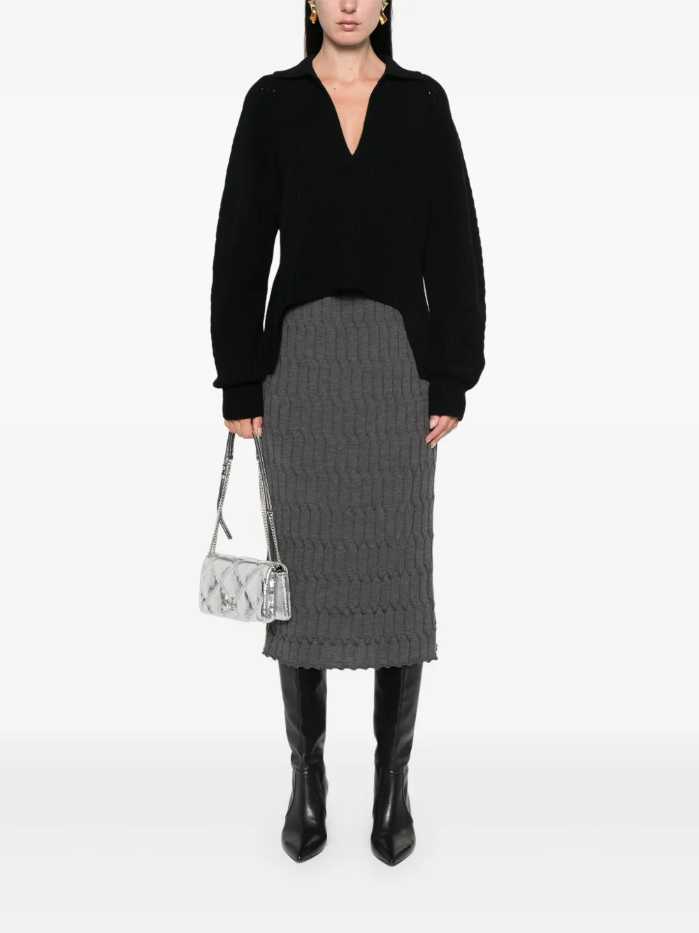 Nude Geribbelde sweater - Zwart