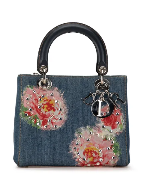 Christian Dior Pre-Owned 2005 Medium Denim Floral Embellished Lady Dior satchel WOMEN