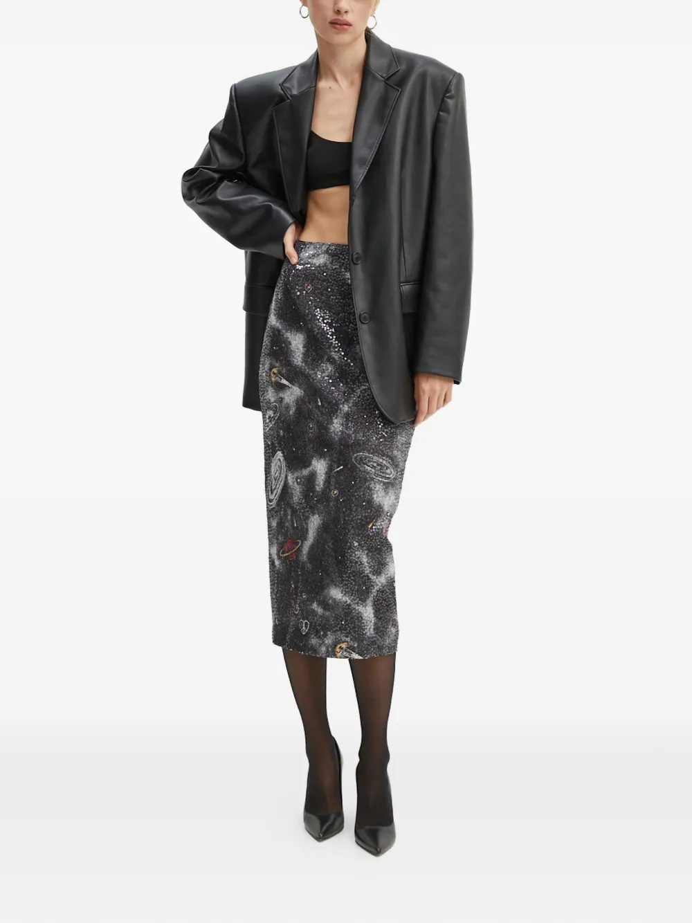  Moschino Jeans Galaxy-pattern Midi Skirt - Black 