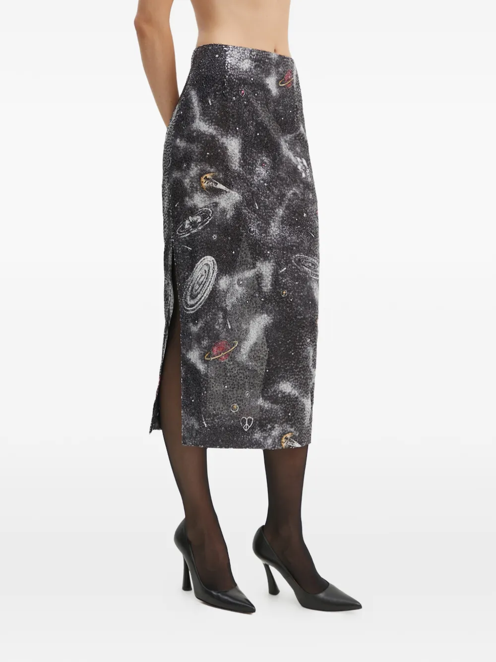 MOSCHINO JEANS galaxy-pattern midi skirt - Nero