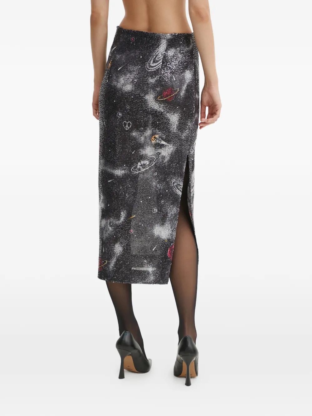  Moschino Jeans Galaxy-pattern Midi Skirt - Black 