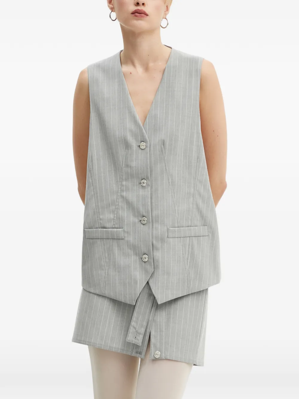 MOSCHINO JEANS pinstripe-pattern button-fastening waistcoat - Grey