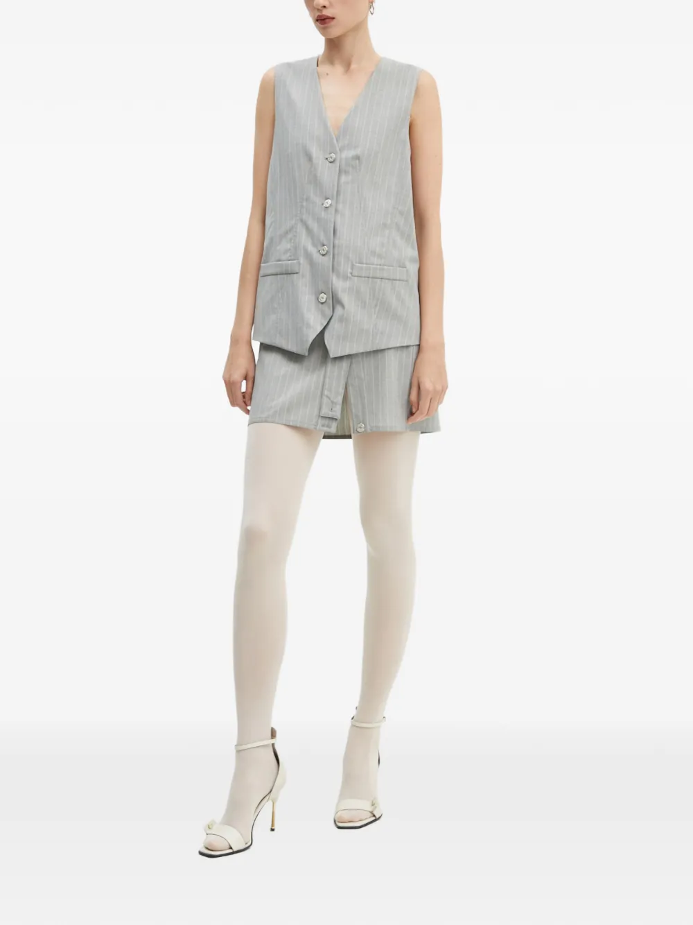  Moschino Jeans Pinstripe-pattern Button-fastening Waistcoat - Grey 