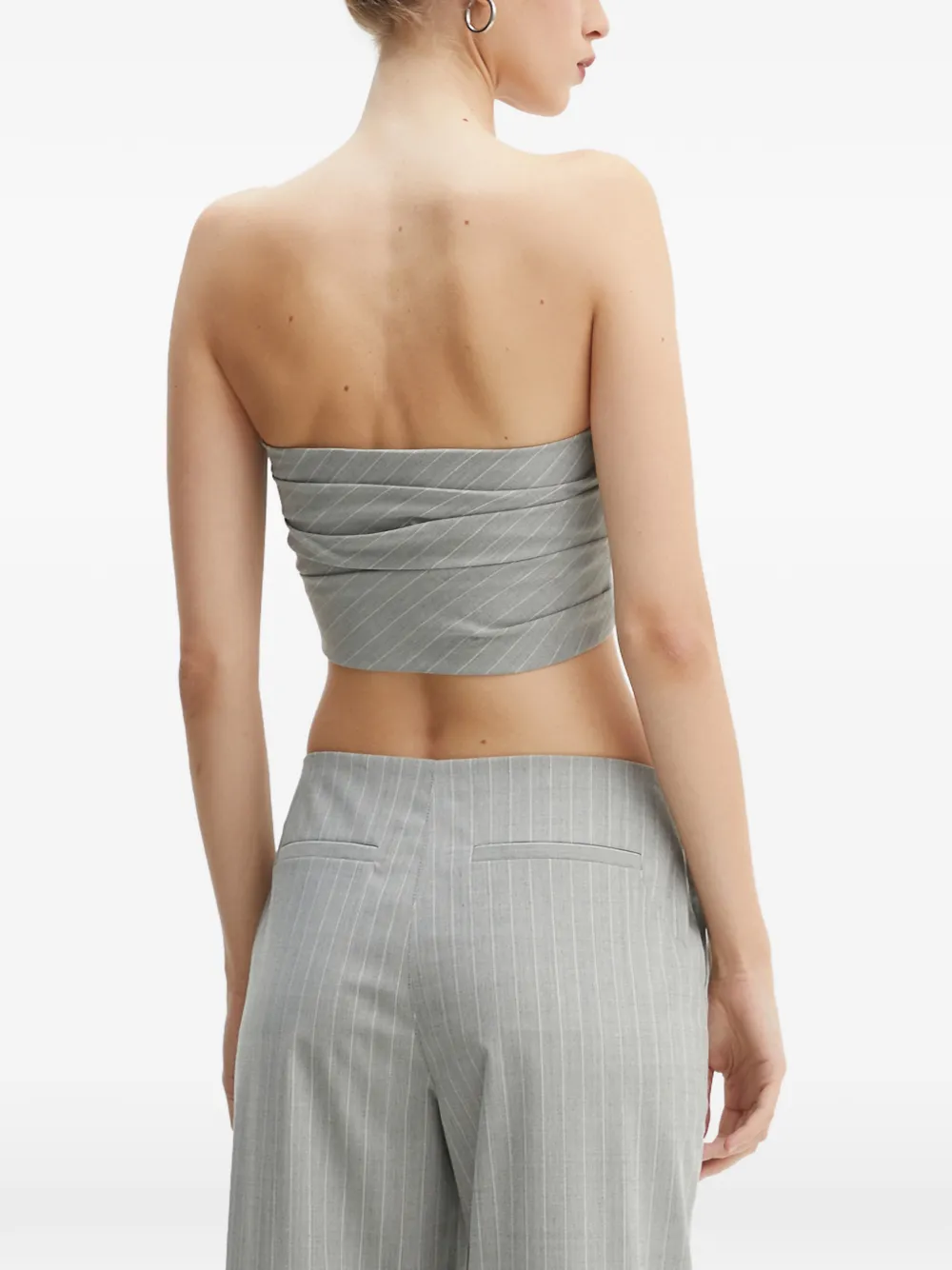  Moschino Jeans Pinstripe-pattern Logo-print Bandeau Top - Grey 