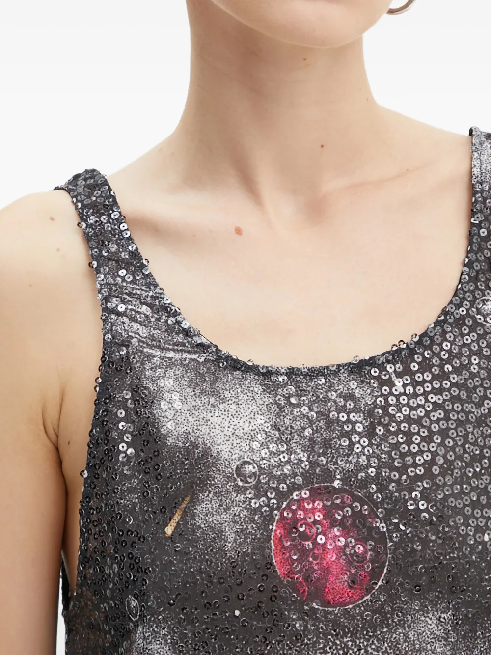 MOSCHINO JEANS Top met grafische print en pailletten Zwart