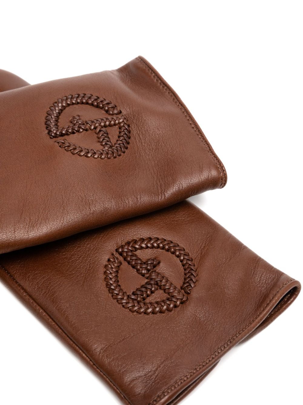 Shop Giorgio Armani Logo-braided Gloves In Brown