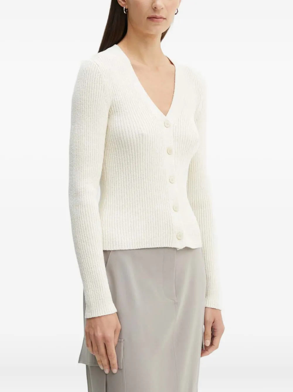 Theory Button V-neck Cardigan In Neutral