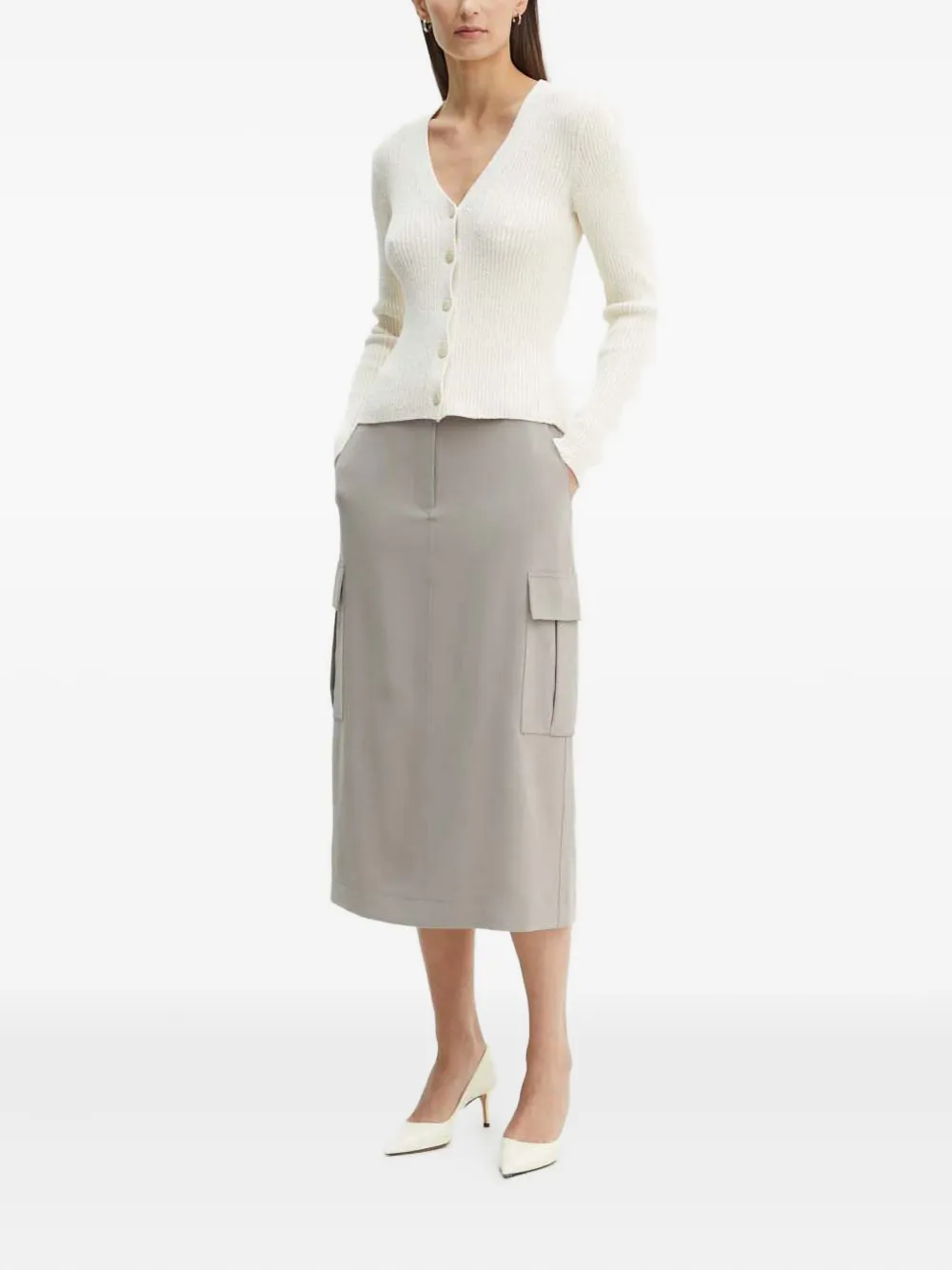 Theory Button V-neck Cardigan In Neutral