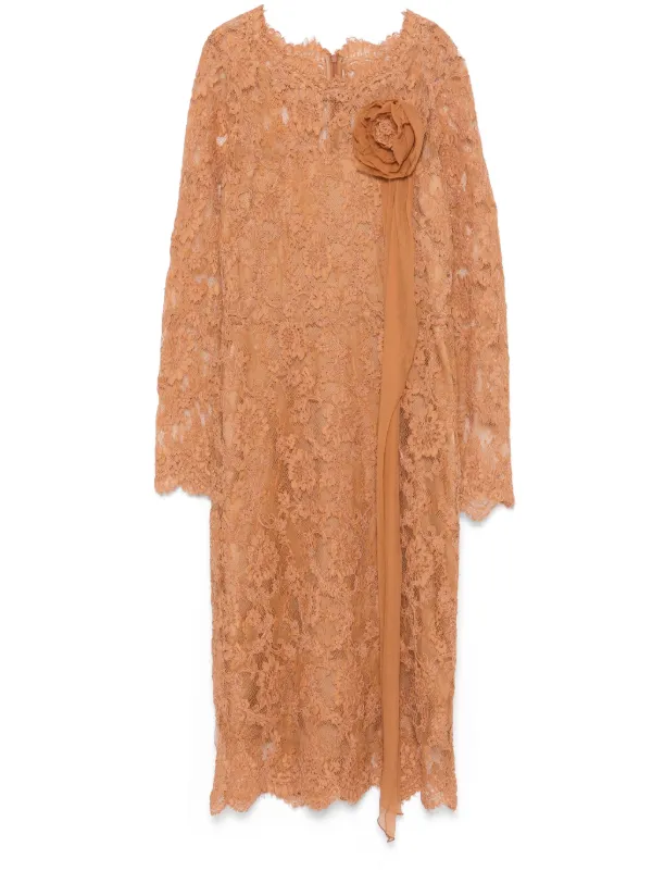 Ermanno Scervino floral-lace Midi Dress | Brown | FARFETCH JO