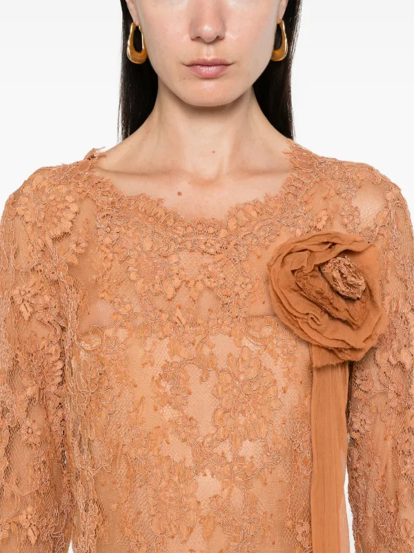 Ermanno Scervino floral-lace Midi Dress | Brown | FARFETCH JO