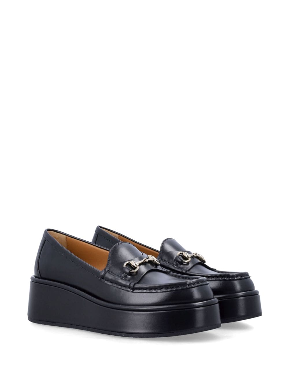 Shop Gucci Horsebit Flatform Loafers In Schwarz