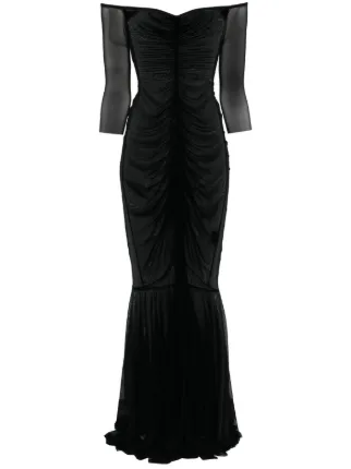 Norma Kamali off-shoulder Fishtail Gown | Black | FARFETCH OM