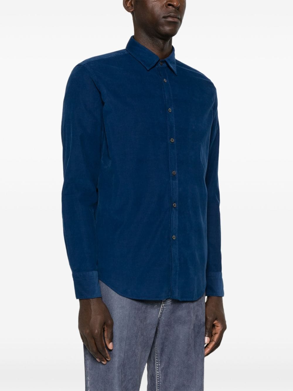 Shop Canali Corduroy Shirt In Blue