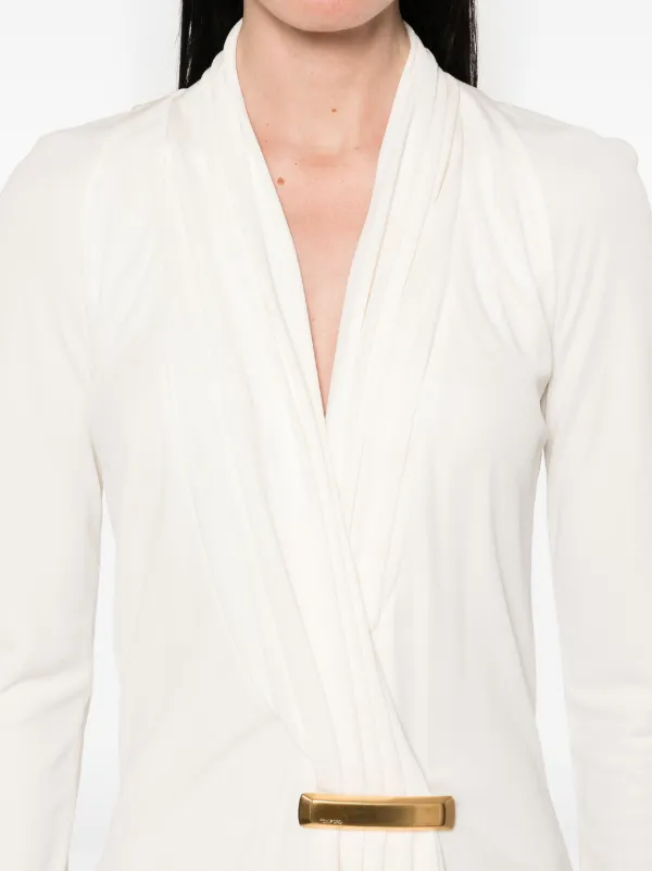 【関税＆送料込み】Tom Ford Short Dress V-Neck TOM FORD bar-detail V-neck Mini Dress | White | FARFETCH