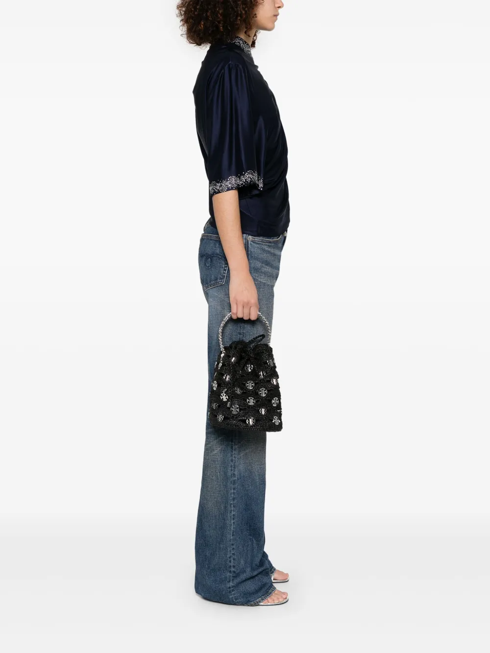 Rabanne raffia bucket bag - Zwart