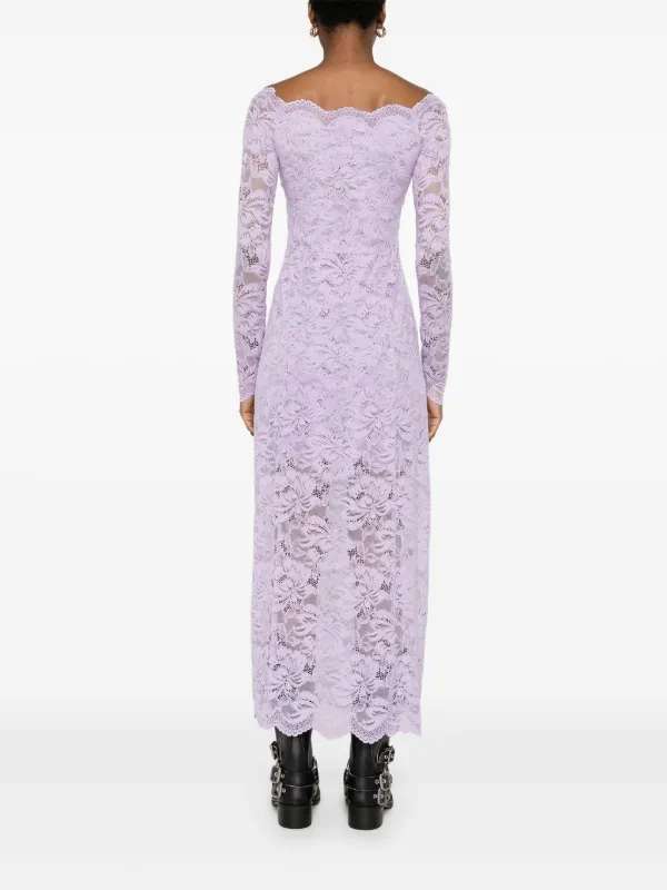 オールインワン・サロペット Rabanne Long Lilac Lace Dress Bardot Neckline Rabanne Bardot-neckline Lace Maxi Dress | Purple | FARFETCH ID