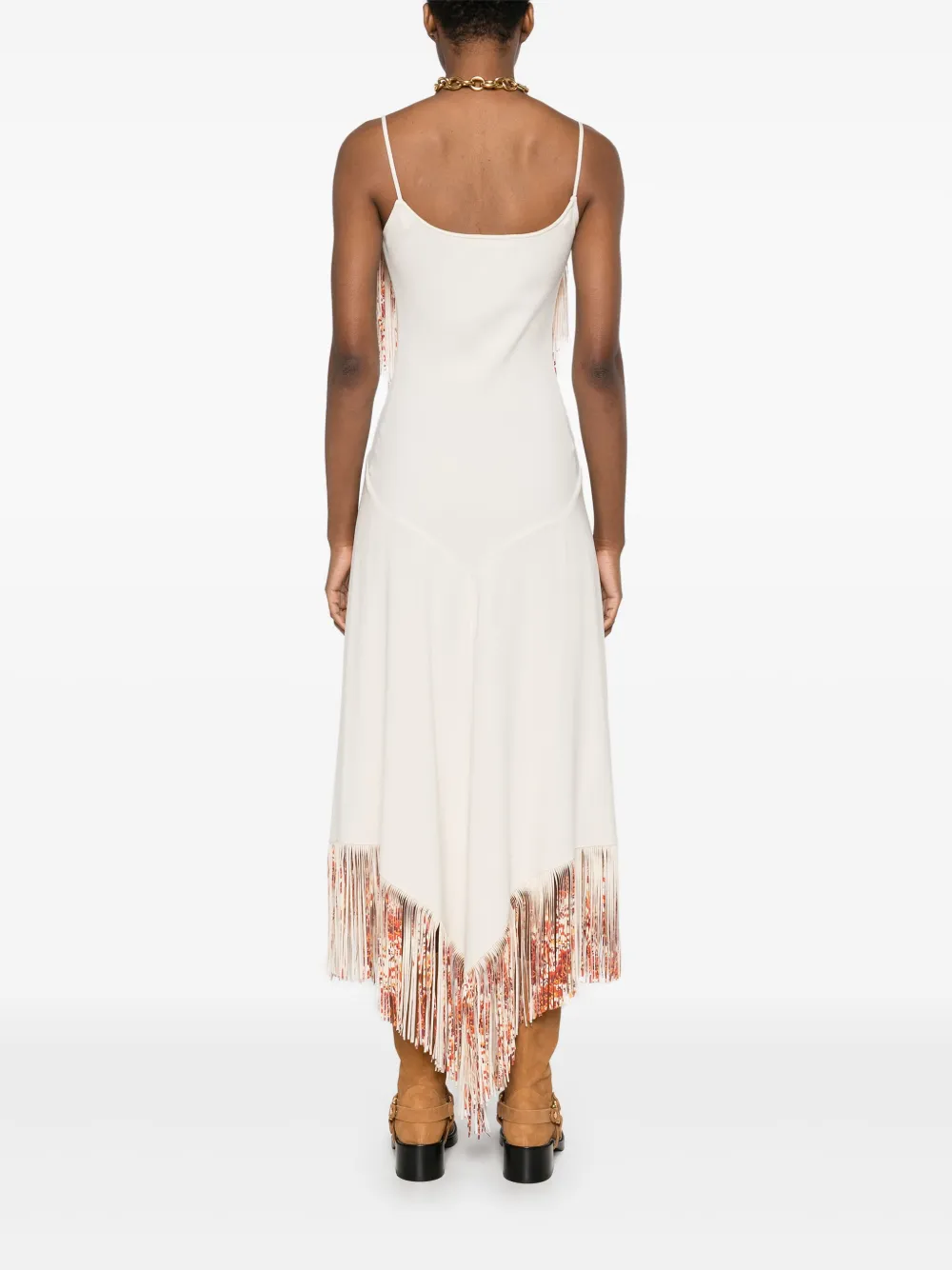 Rabanne Fringed Asymmetric Midi Dress In Neutrals