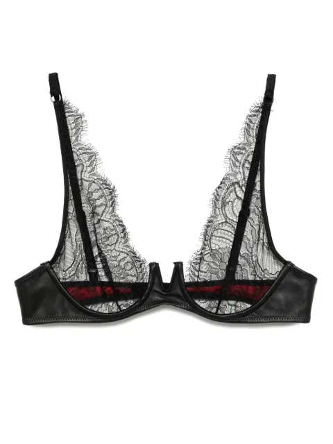 Kiki de Montparnasse leather-trim lace plunge bra