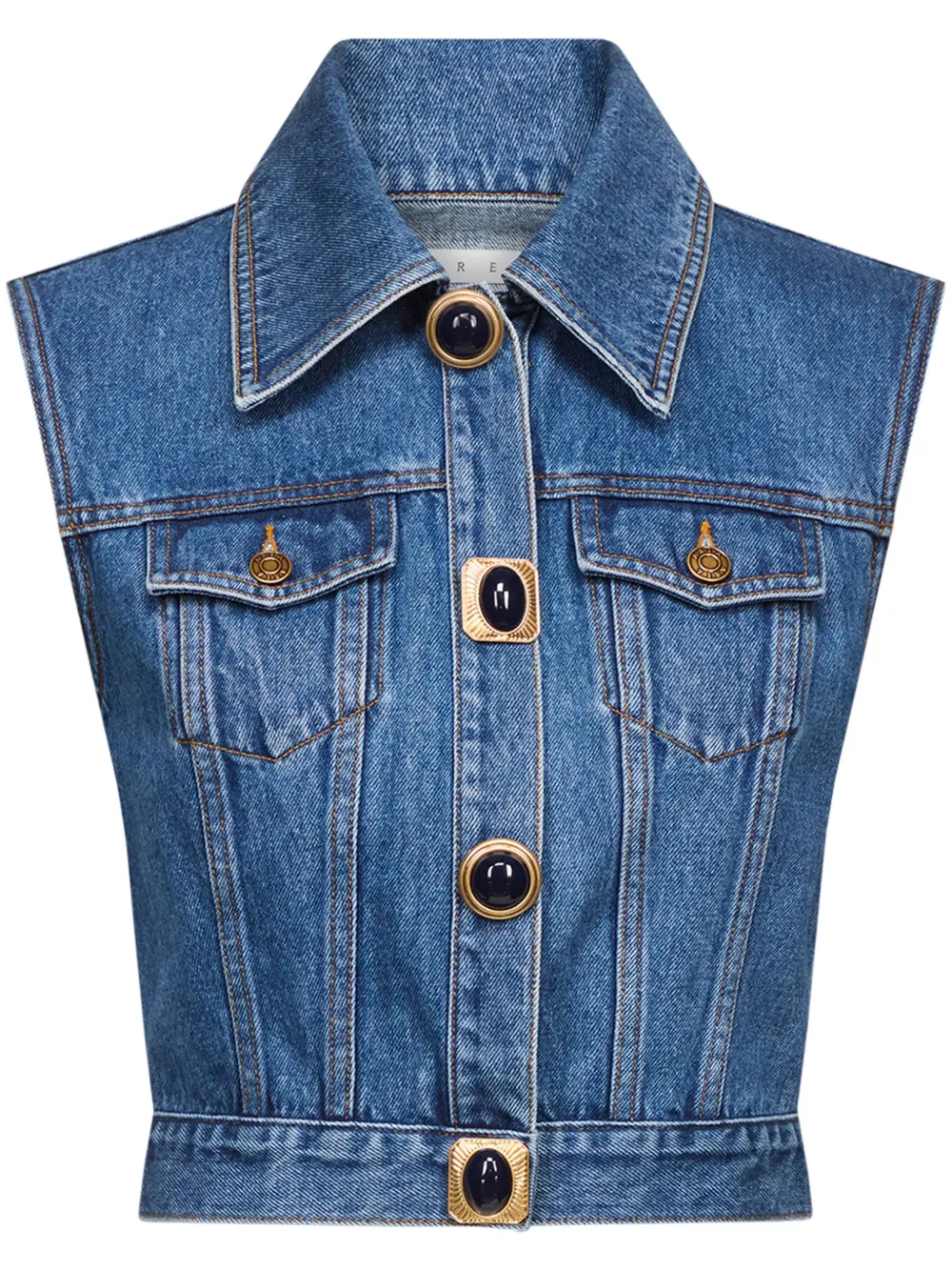 AREA GEMSTONE-EMBELLISHED DENIM GILET 