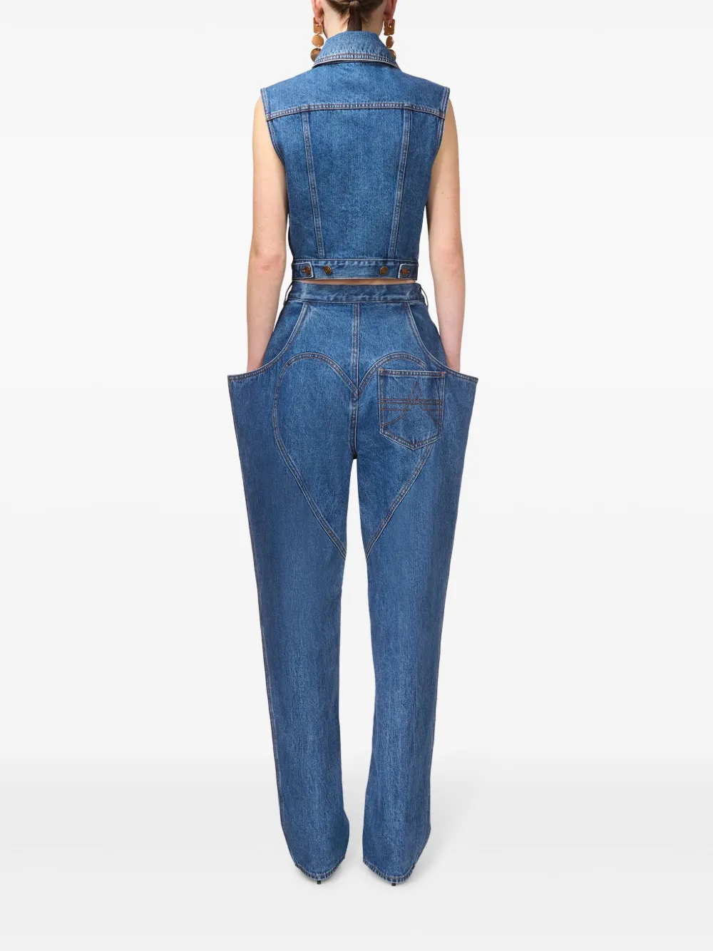 Shop Area Gemstone-embellished Denim Gilet In Blue