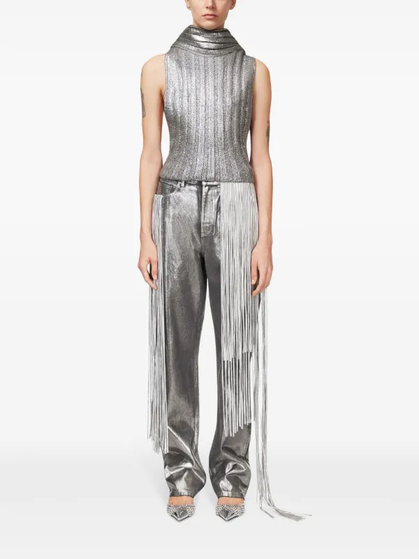 AREA Metallic Fringed straight-leg Jeans | Silver | FARFETCH