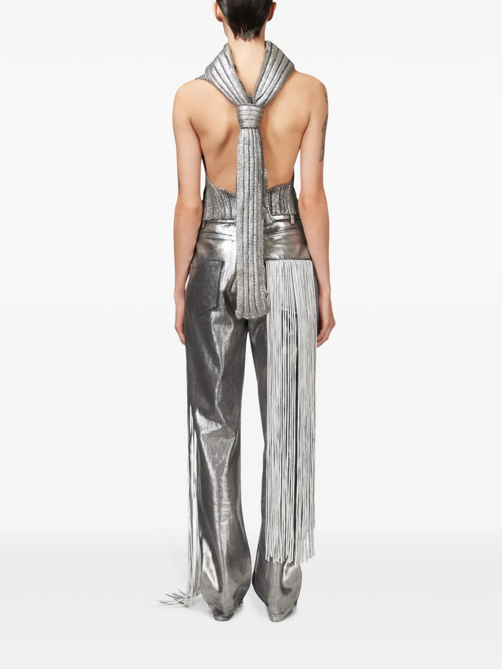 Shop Area Metallic Fringed Straight-leg Jeans In Silver