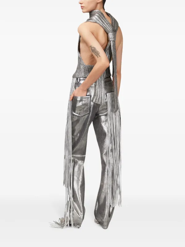 AREA Metallic Fringed straight-leg Jeans | Silver | FARFETCH