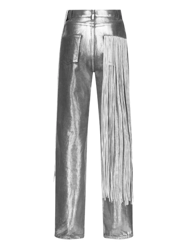 AREA Metallic Fringed straight-leg Jeans | Silver | FARFETCH