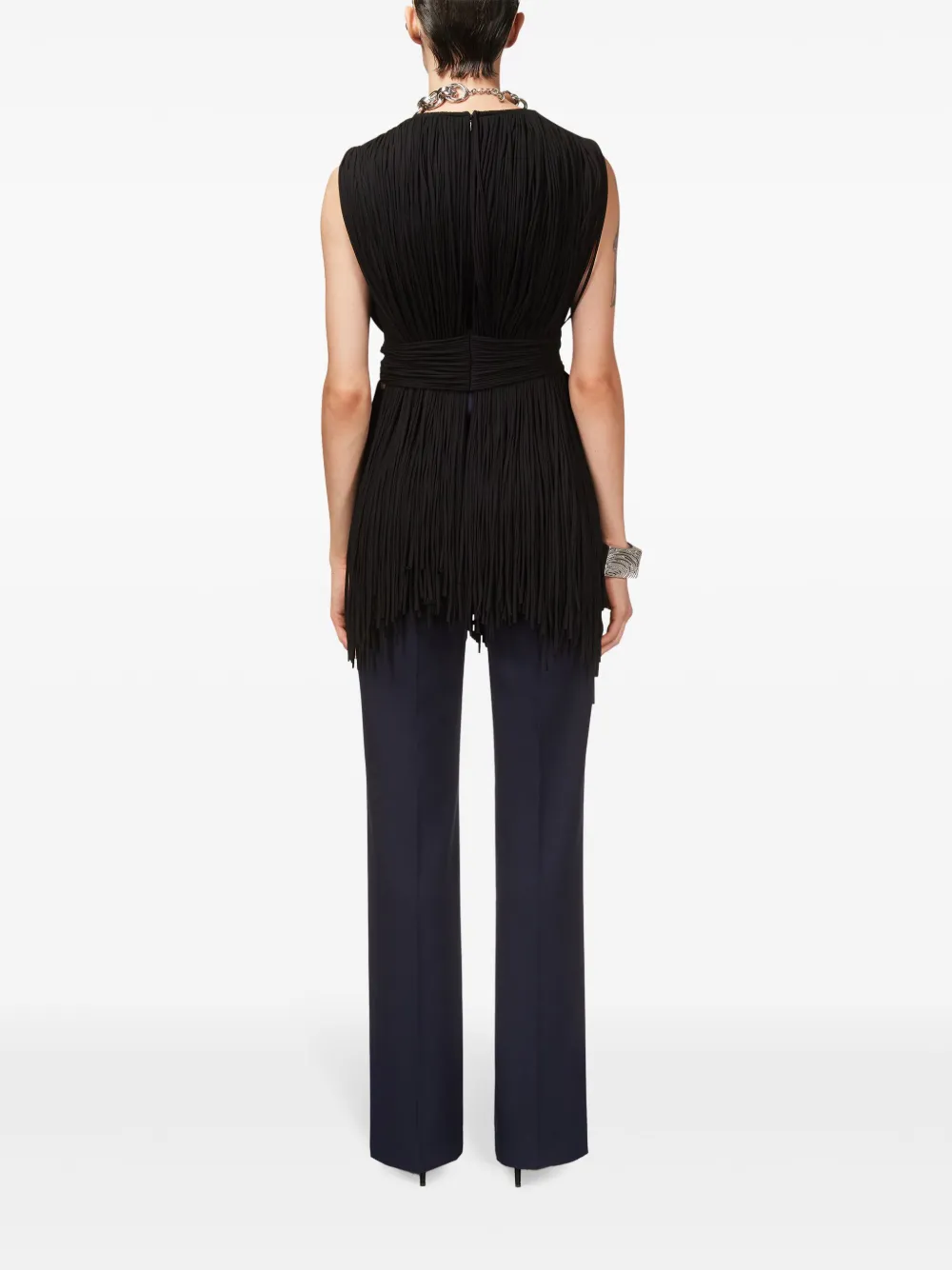 Shop Area Sleeveless Fringed Top In Black