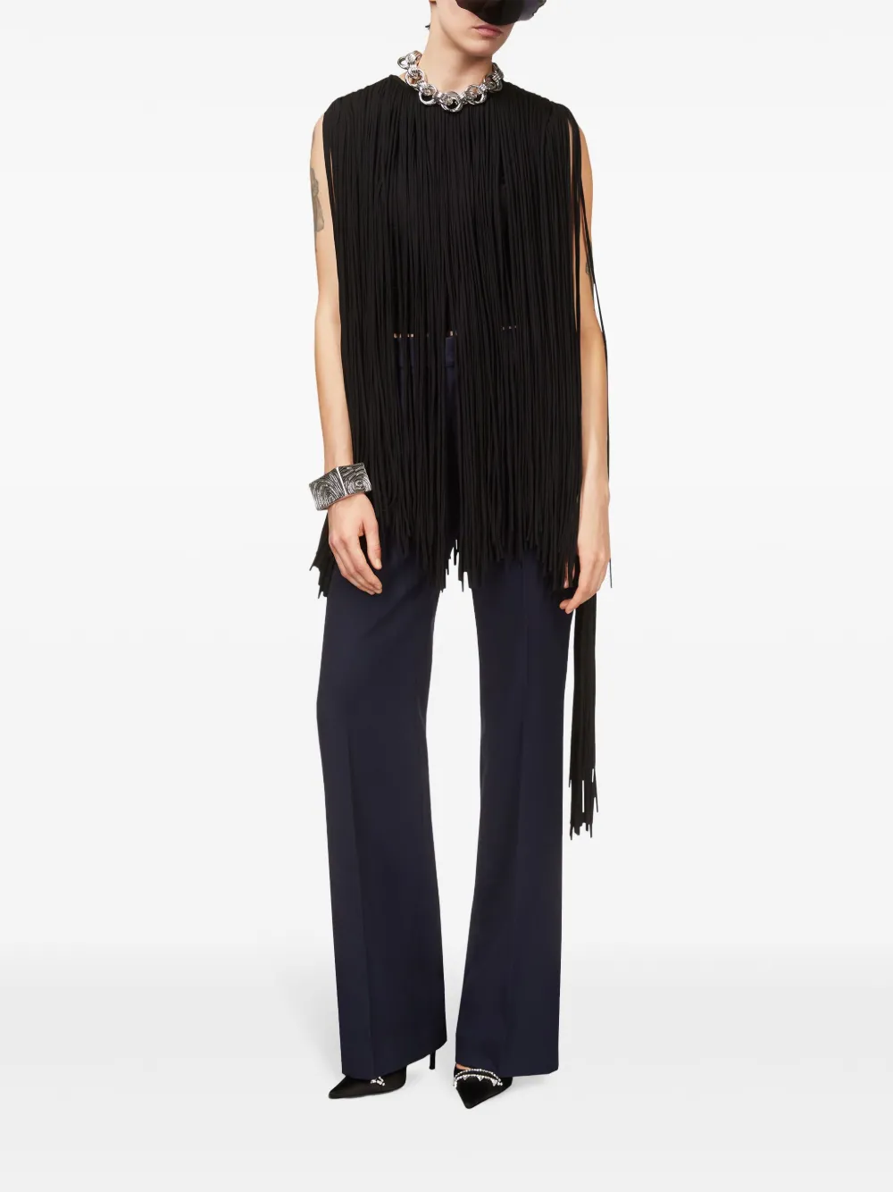 Shop Area Sleeveless Fringed Top In Black