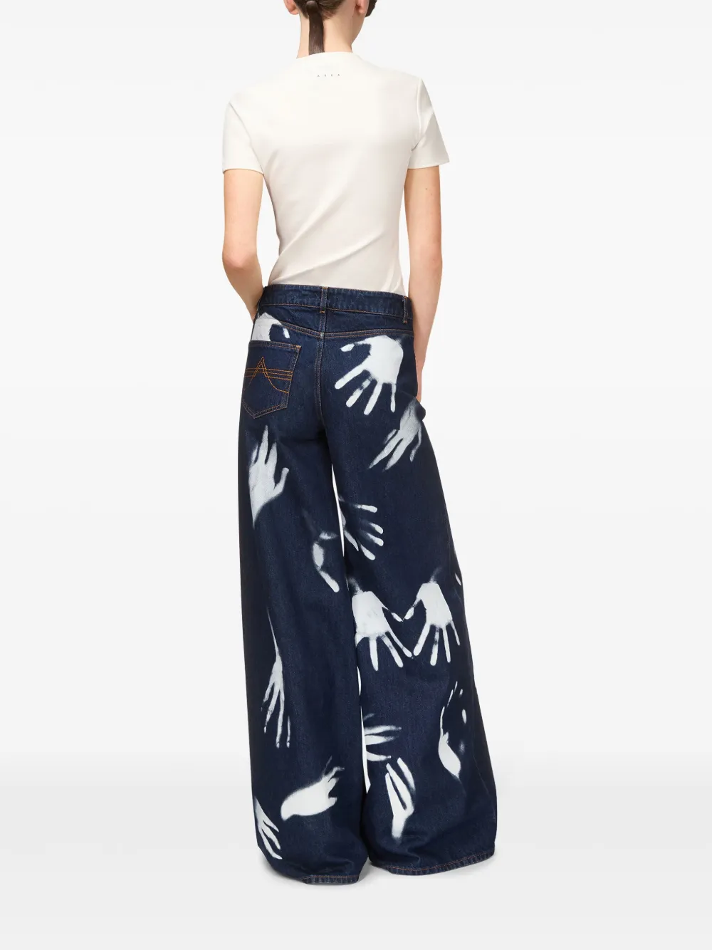 AREA Jeans met wijde pijpen en print Blauw