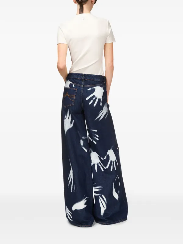 AREA Hand-print wide-leg Jeans | Blue | FARFETCH
