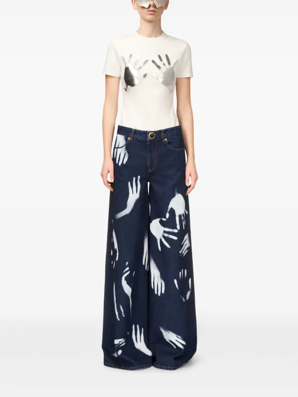 AREA Hand-print wide-leg Jeans | Blue | FARFETCH