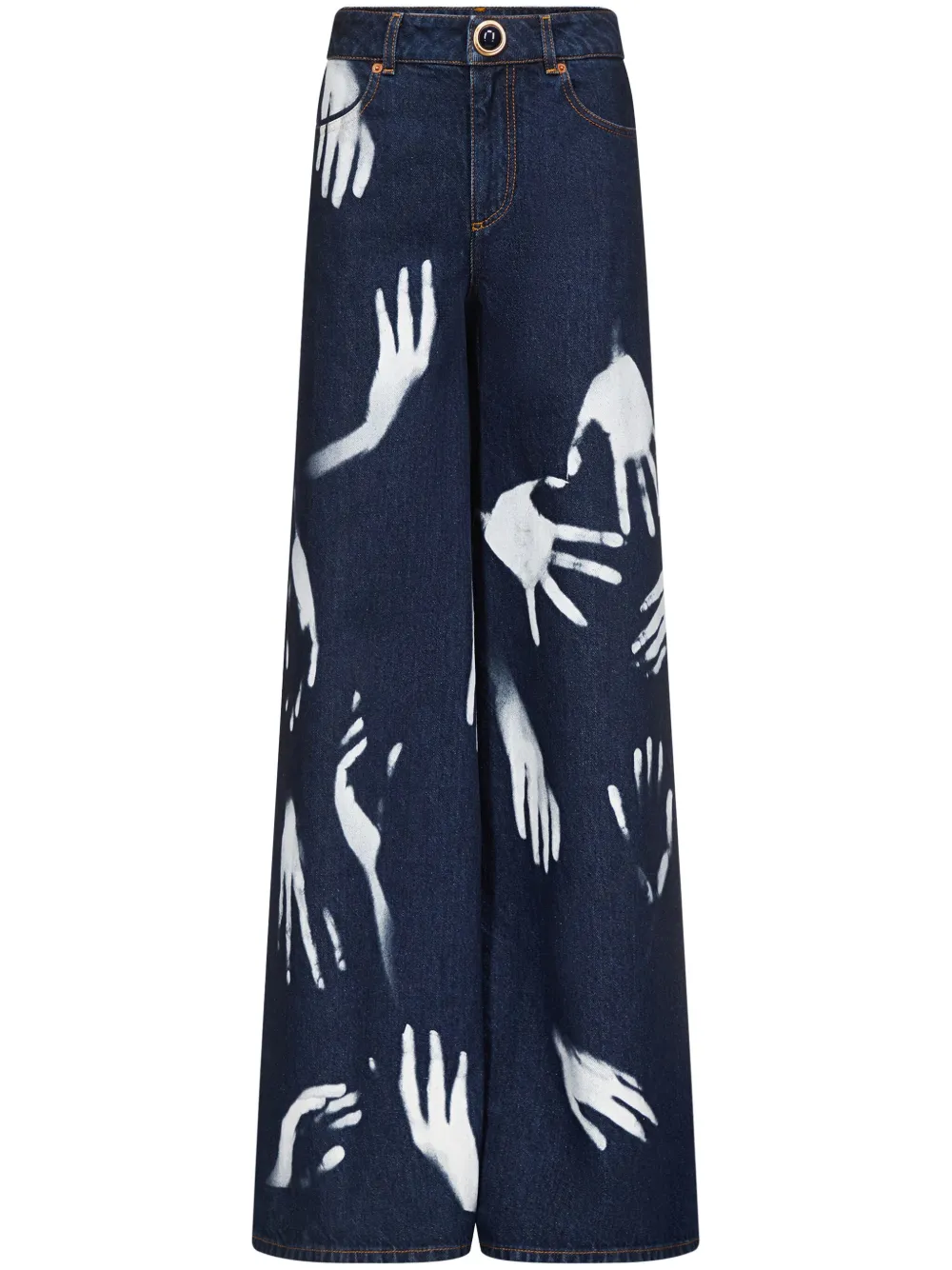 AREA Jeans met wijde pijpen en print Blauw
