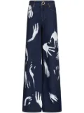 AREA Hand-print wide-leg jeans - Blue