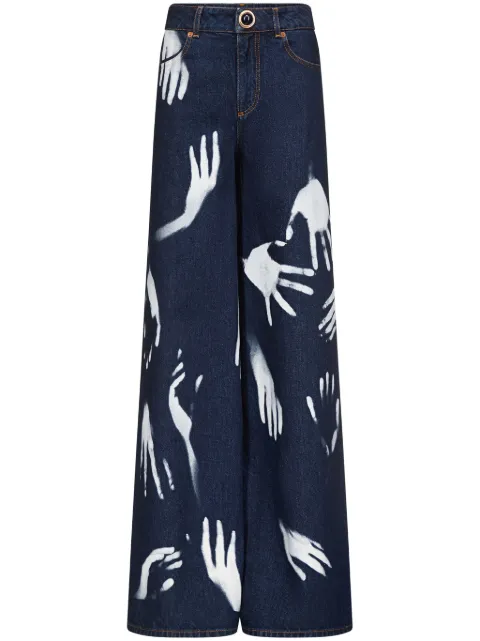 AREA Hand-print wide-leg jeans