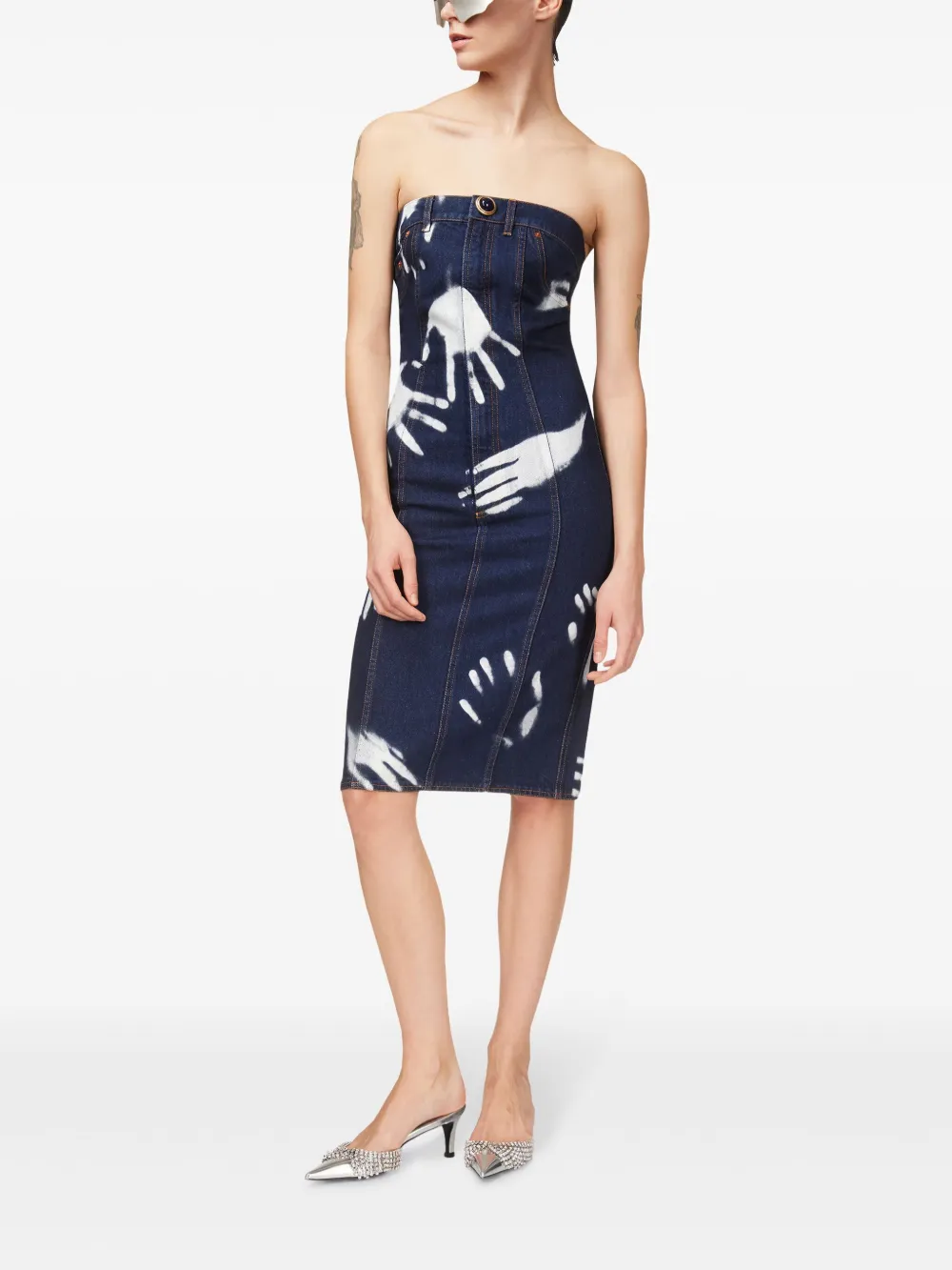 AREA Strapless mini-jurk met print - Blauw