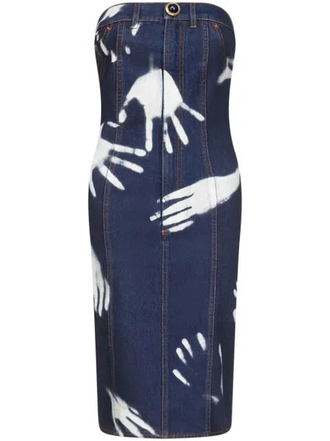 AREA handprint strapless minidress