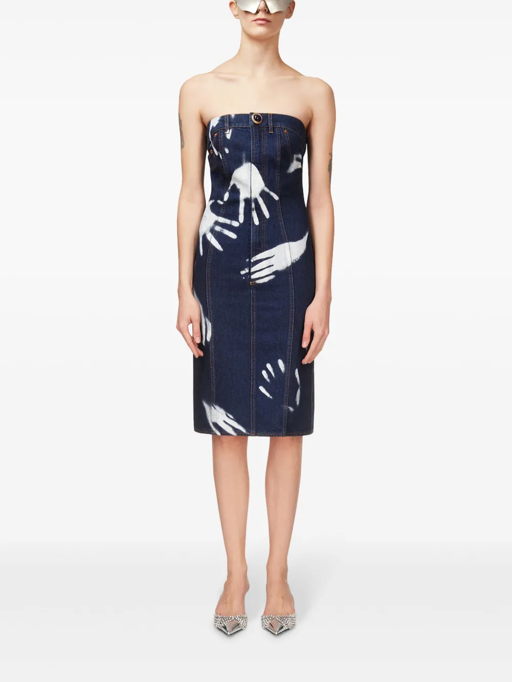  Area Handprint Strapless Minidress - Blue 